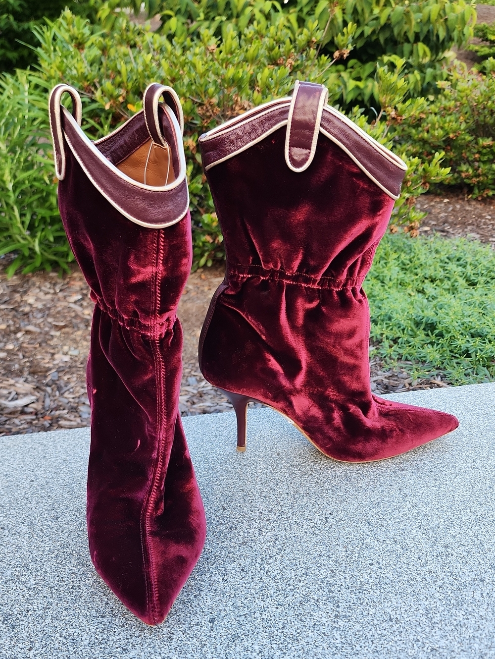 Malone Souliers Daisy Velvet Mid-Calf Pointed-Toe Stiletto Boots Euro 36.5